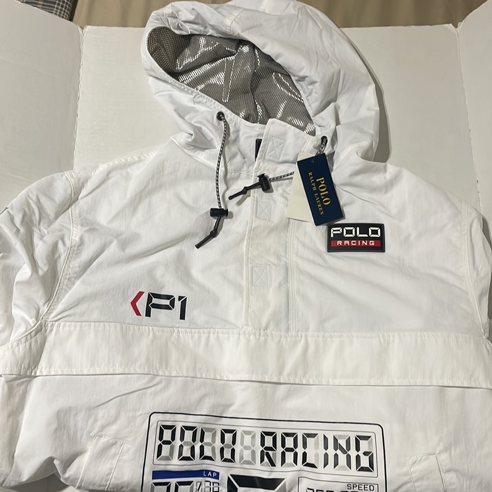 NWT POLO Ralph Lauren RRL P-WING RACING JACKET Stadium 1992 WHITE Hoodie  MENS L - Picture 10 of 11